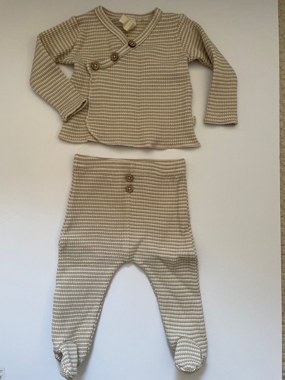 Neutral Beige Waffle Baby Two-Piece Set
